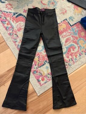 Edikted Black Faux-Leather Flared Pants